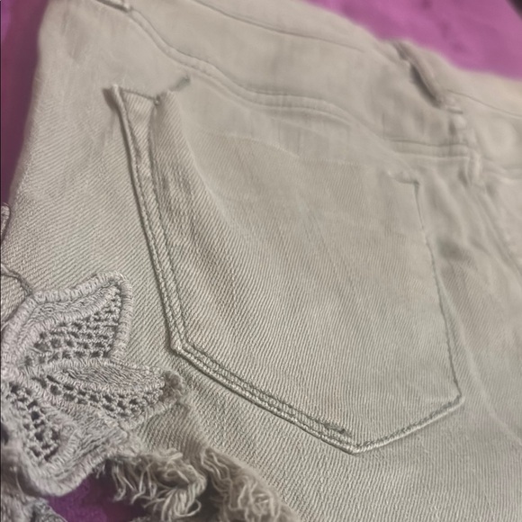 Mossimo Denim Shorts olive army green High Rise Waist Lace Trim jeans Women 0/25 - Picture 5 of 6